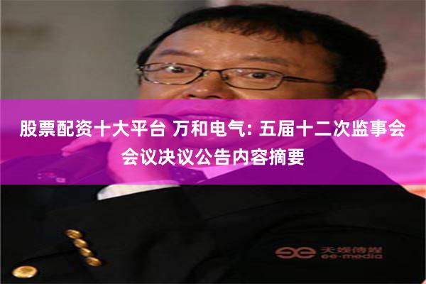 股票配资十大平台 万和电气: 五届十二次监事会会议决议公告内容摘要